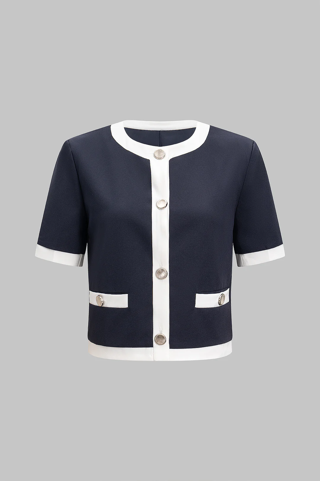 Contrast Button Fake Pocket Top - Flockneti