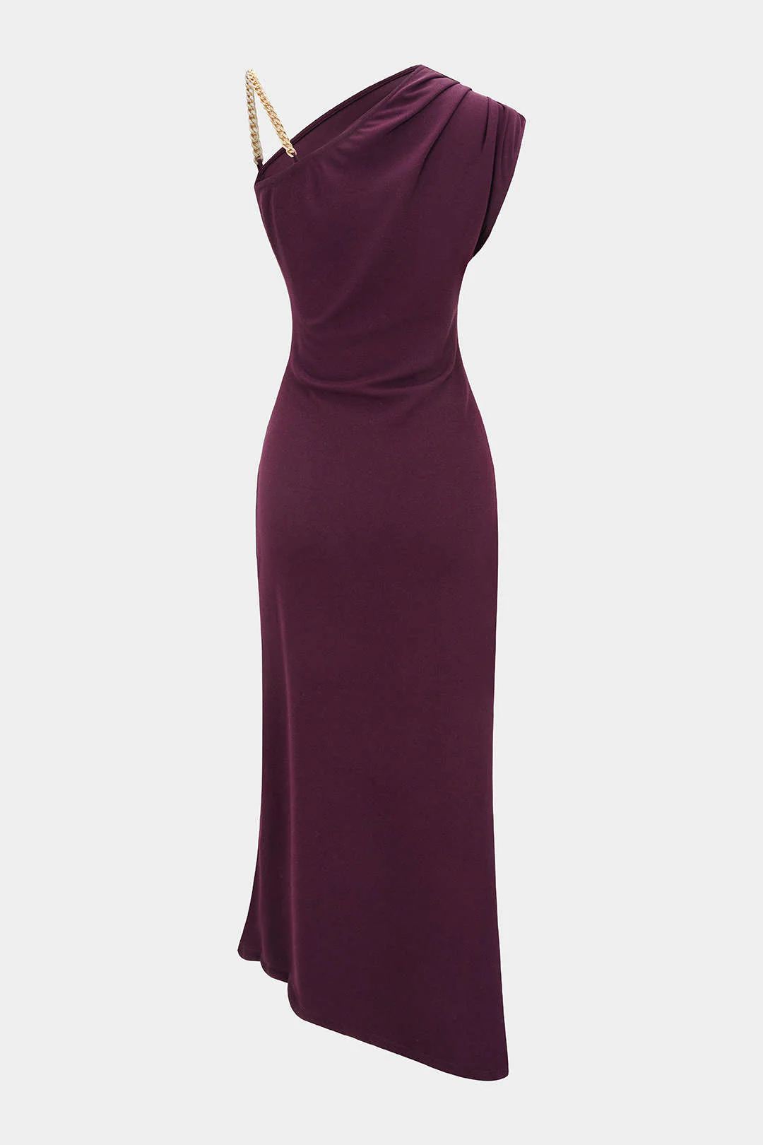 Ruched Asymmetrical Chain Slip Sleeveless Midi Dress - Flockneti