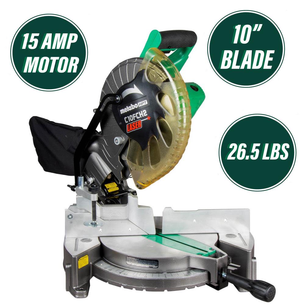 Metabo HPT Compound Miter Saw 10″ with Laser Marker C10FCH2SM - Flockneti