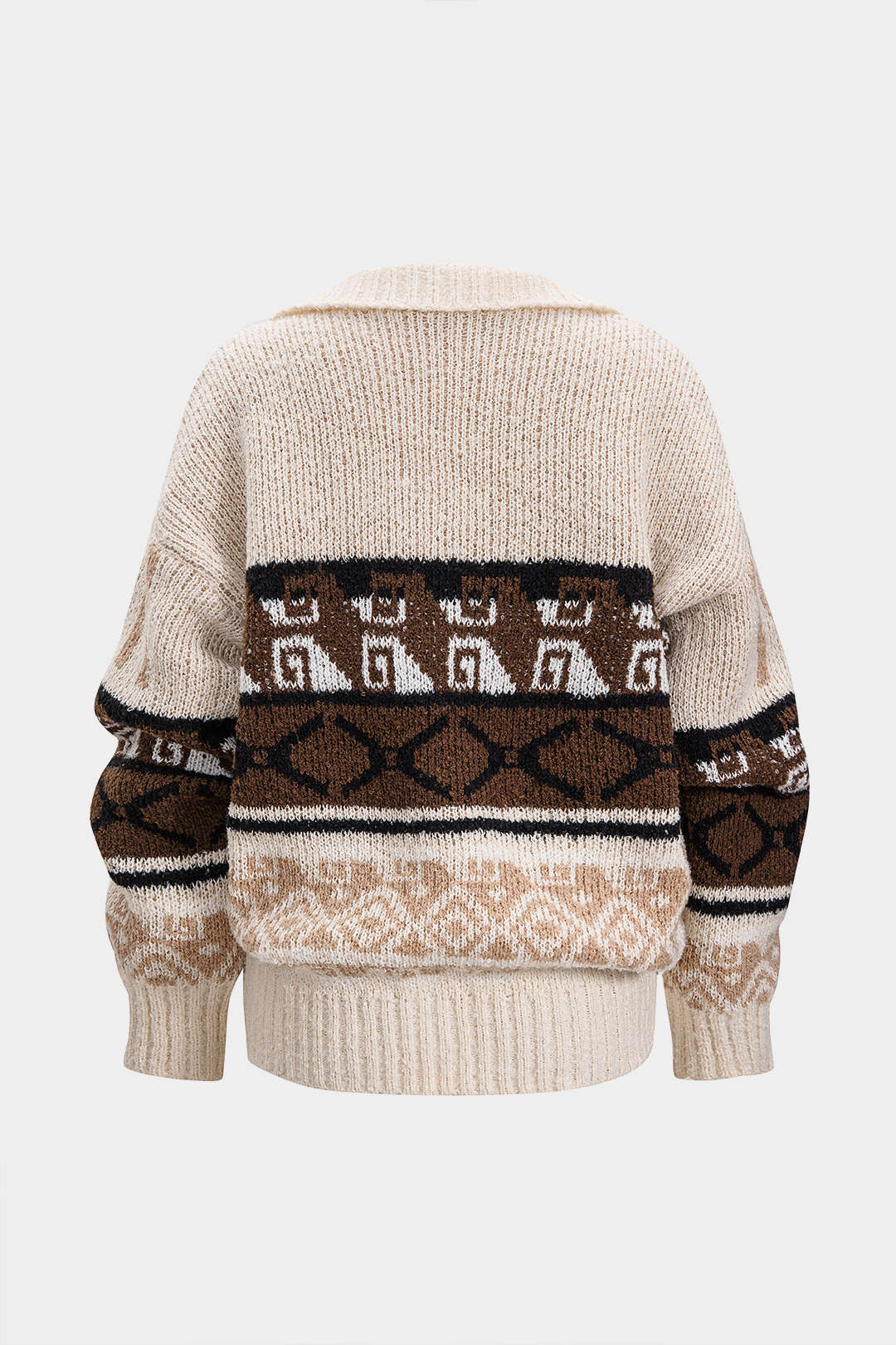 Knit Fair Island Print Button Cardigan - Flockneti