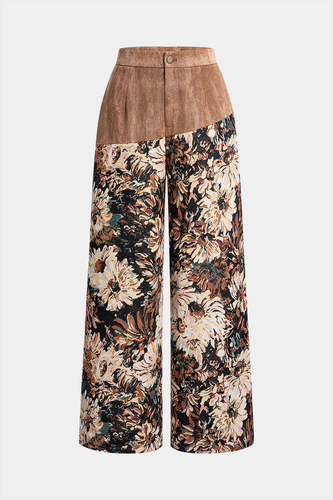 Jacquard Patchwork High Waist Wide Leg Trousers - Flockneti