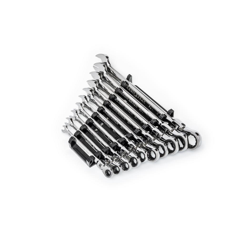 GEARWRENCH 10 Pc. 90T 12 Point Flex Head Ratcheting Combination SAE Wrench Set - Flockneti