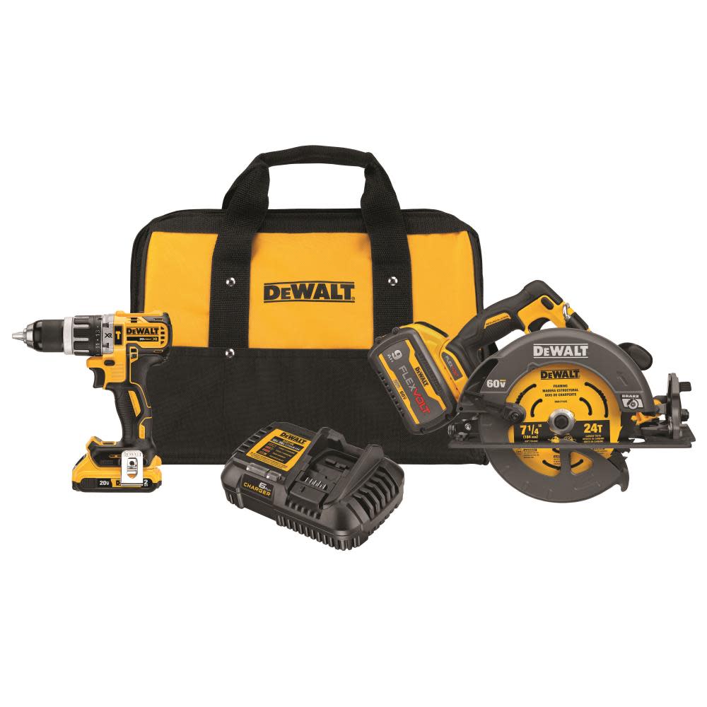 DEWALT 60V MAX* XR Circular Saw & 20V MAX* XR Hammer Drill/Driver Combo Kit - Flockneti