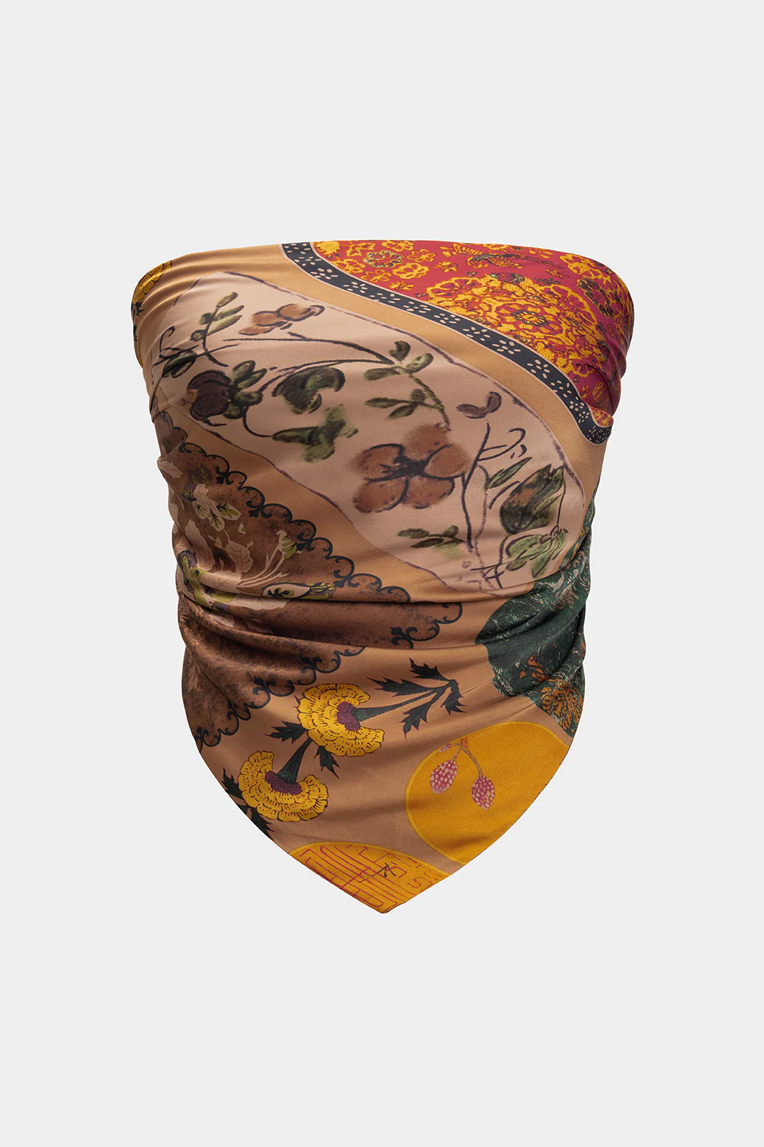 Plus Size Retro Print Satin Tie Front Tube Top - Flockneti