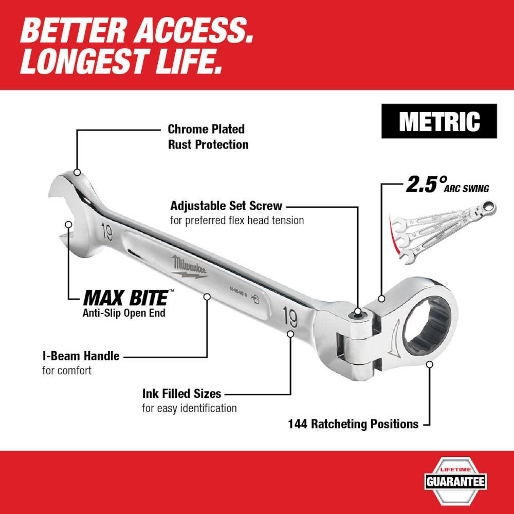 Milwaukee Combination Wrench Flex Head Ratcheting 19mm - Flockneti