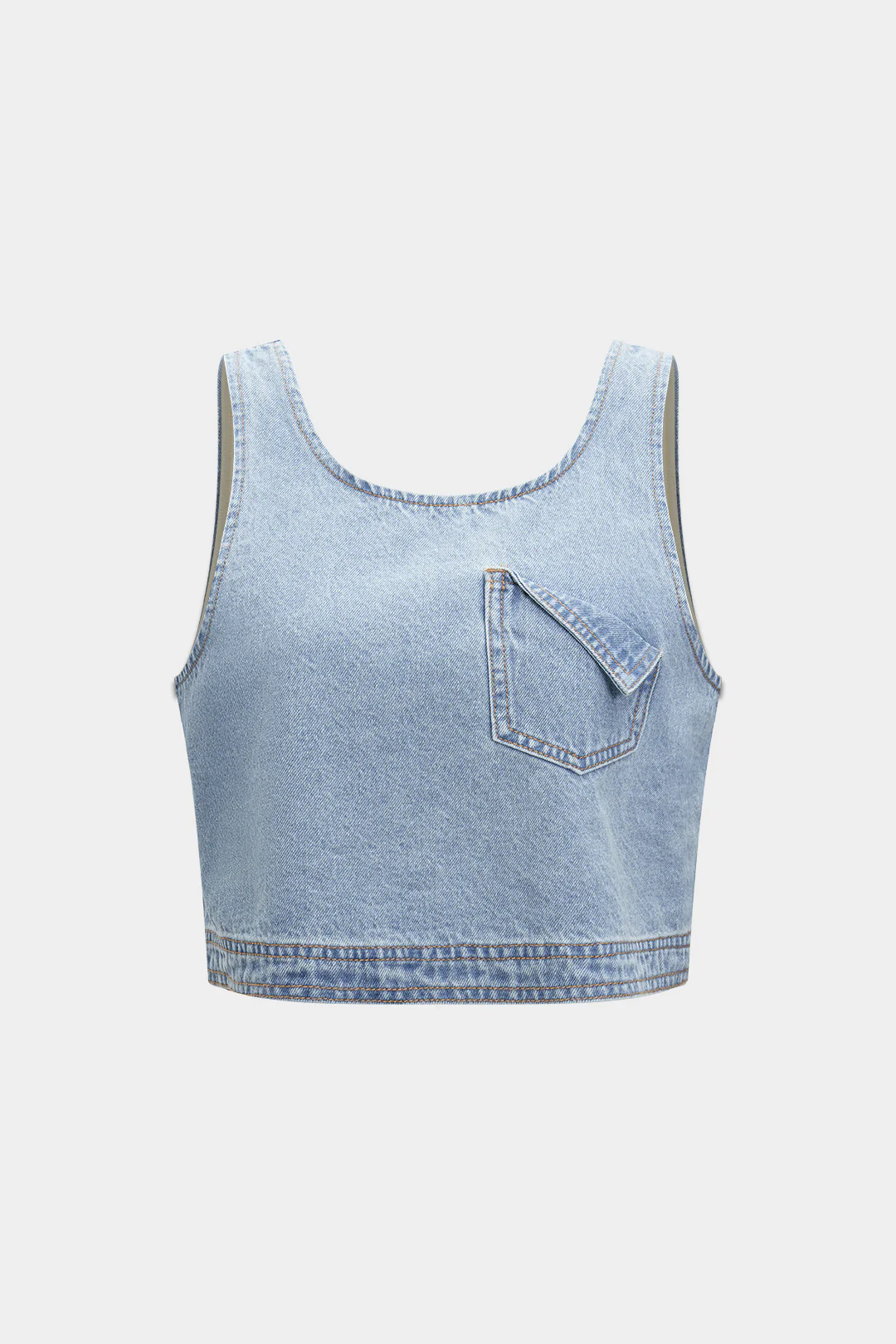 Denim Pocket Tank Top And Drawstring Shorts Set - Flockneti