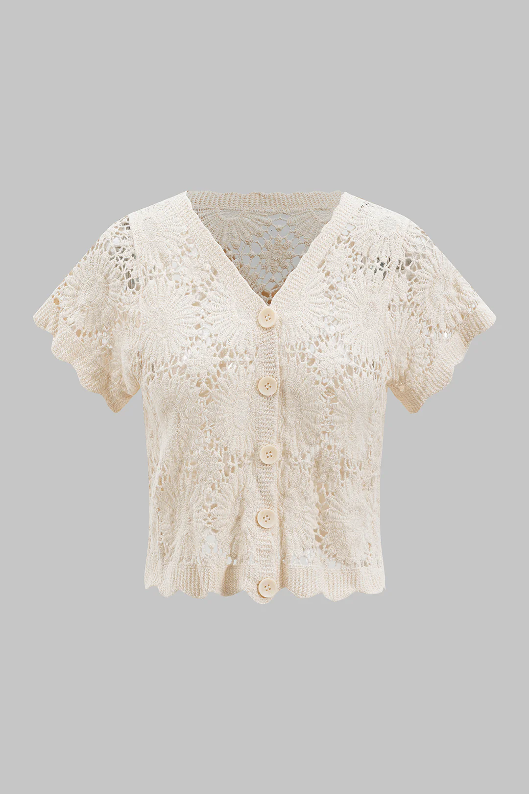 Knit V-Neck Hollow-Out Short-Sleeve Top - Flockneti