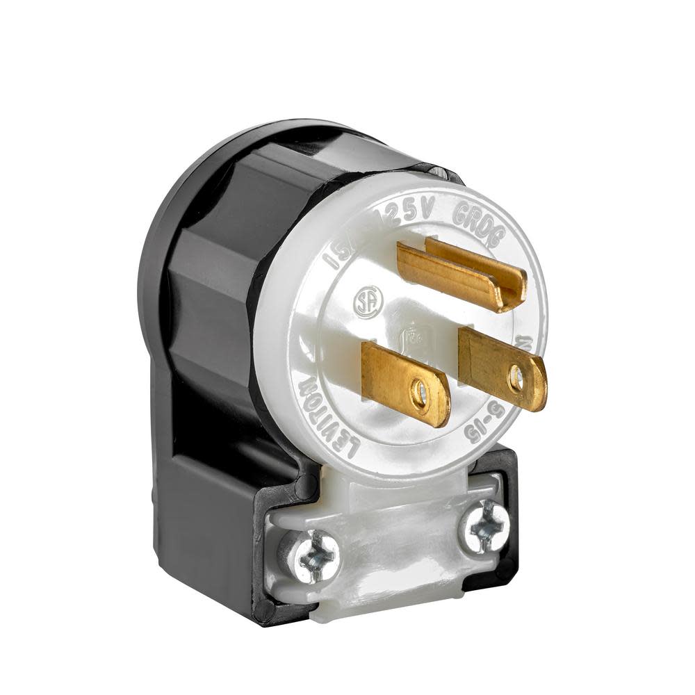 Leviton 15A 125V 2 Pole 3 Wire Black & White Straight Blade Plug - Flockneti