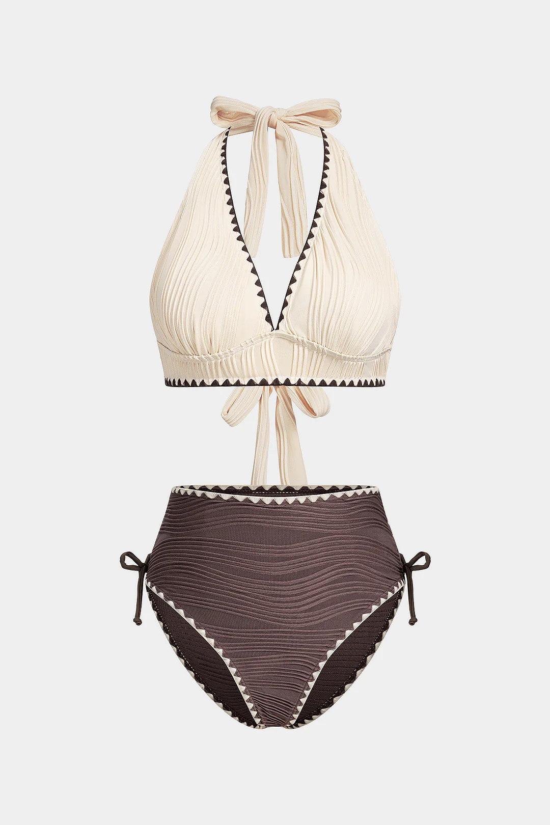 Contrast Halter Tie-Up Bikini Set - Flockneti