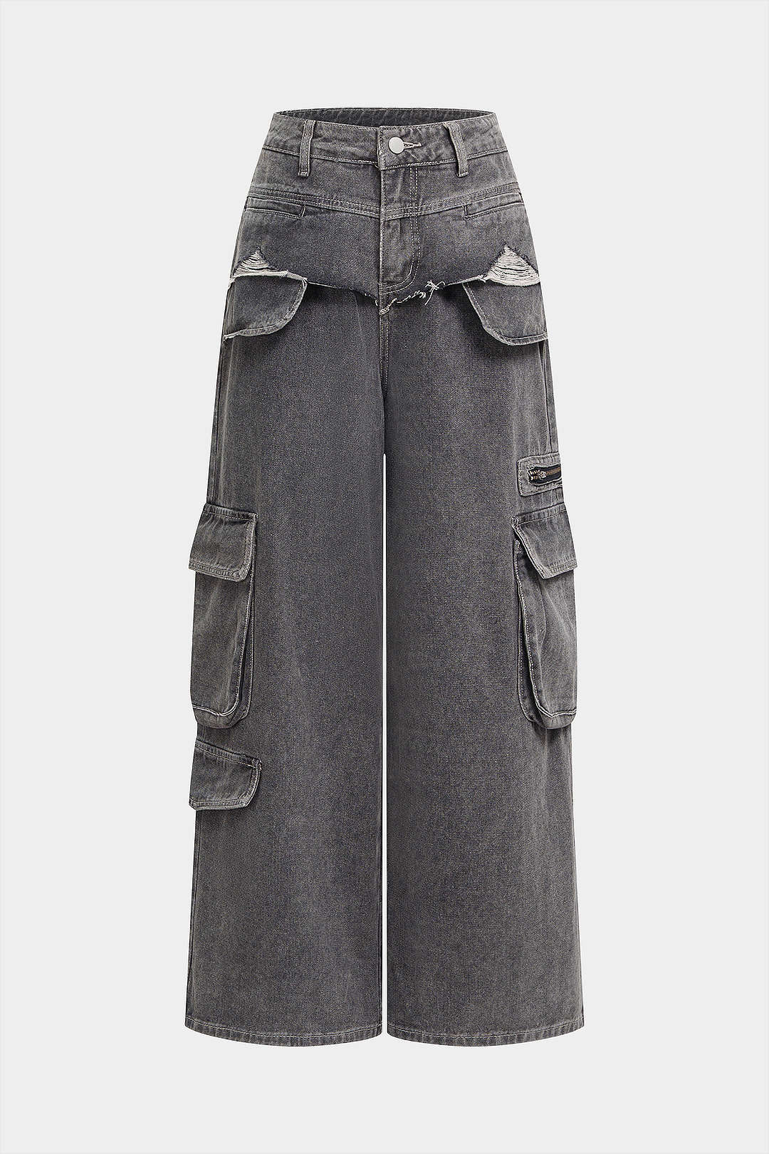Denim Ripped Pocket Straight Leg Jeans - Flockneti