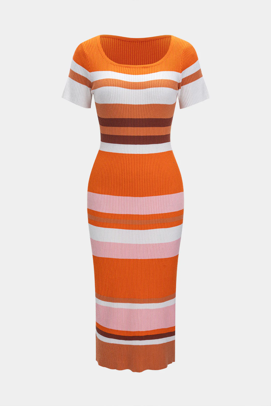 Knit Striped Round Neck Short Sleeve Dress - Flockneti