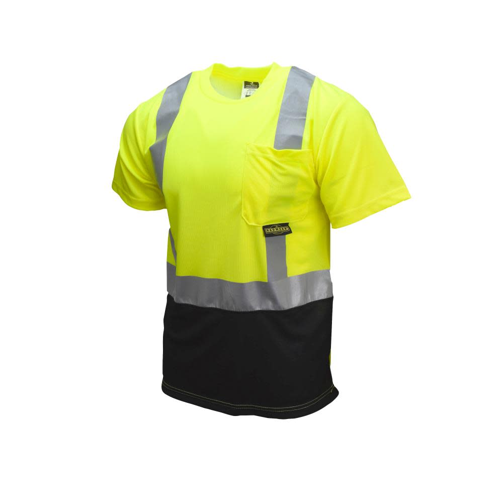 Radians ST11B Class 2 T-Shirt Short Sleeve Black Bottom Hi-Vis Green/Black L - Flockneti