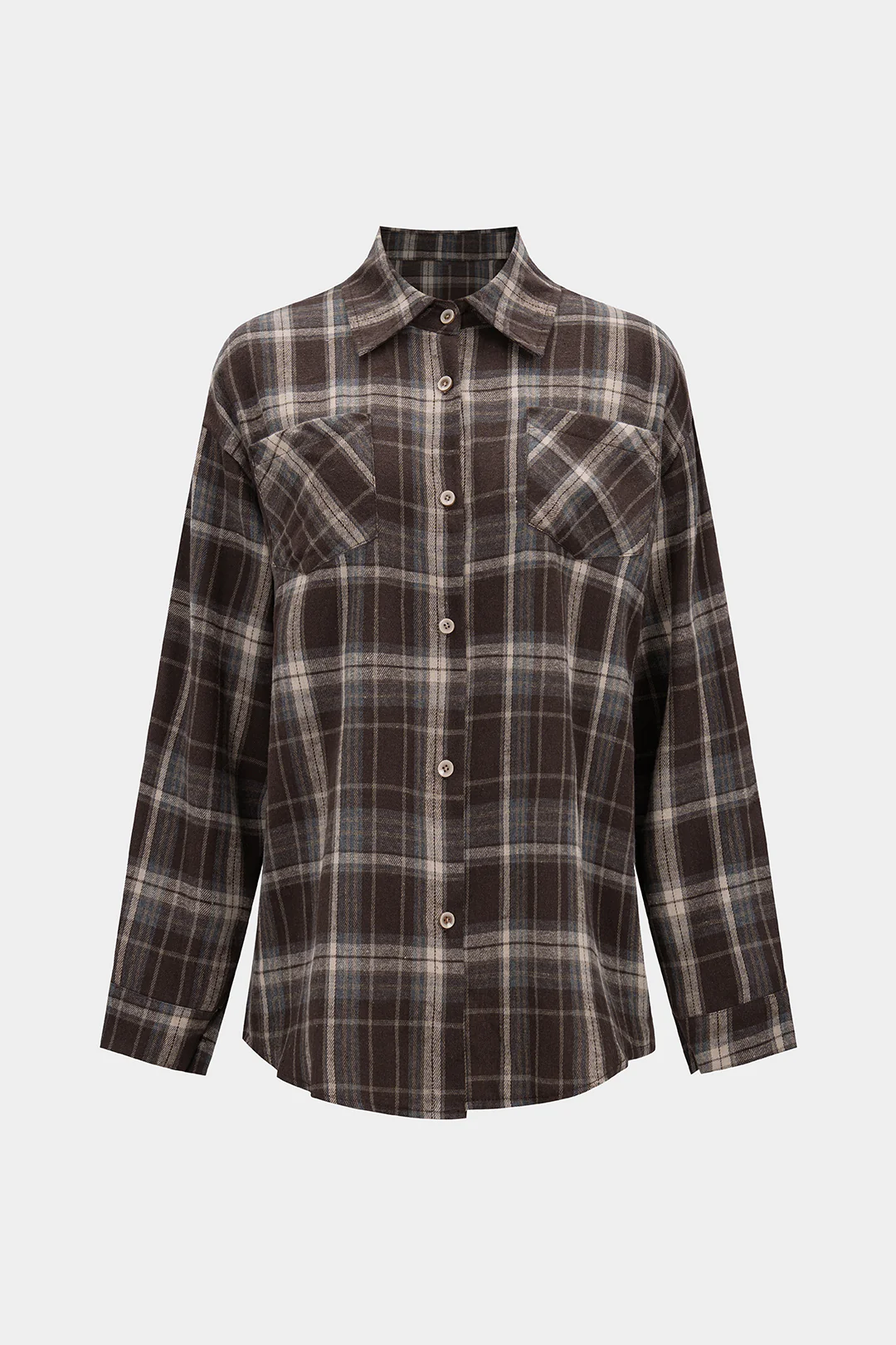 Plaid Print Button Pocket Long-Sleeve Shirt - Flockneti