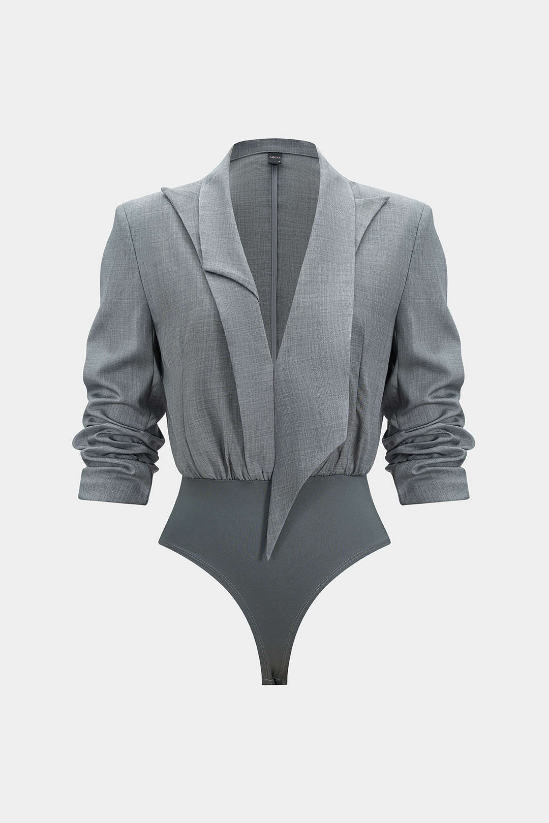 Notched Lapel Asymmetrical Long Sleeve Bodysuit - Flockneti