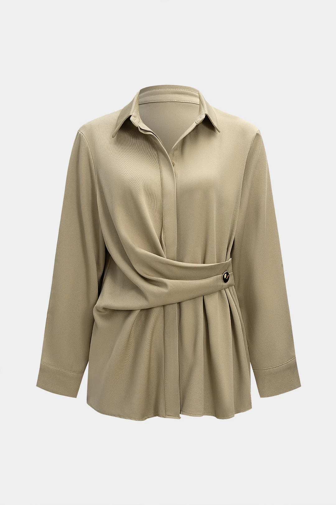 Polo Collar Asymmetrical Ruched Long-Sleeve Top - Flockneti