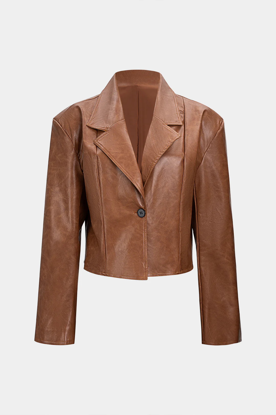 Faux Leather Notched Lapel Blazer - Flockneti