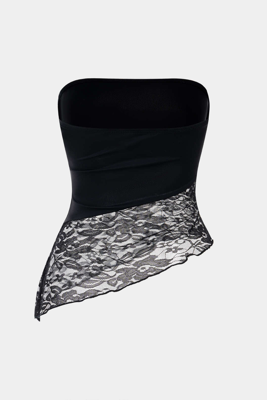 Satin Patchwork Lace Asymmetrical Tube Top - Flockneti