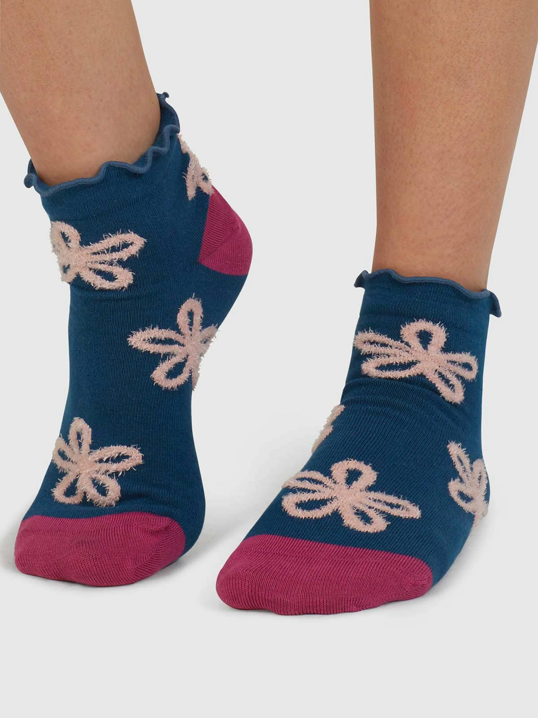 Daisee Textured Flower Bamboo Ankle Socks - Lake Blue - Flockneti