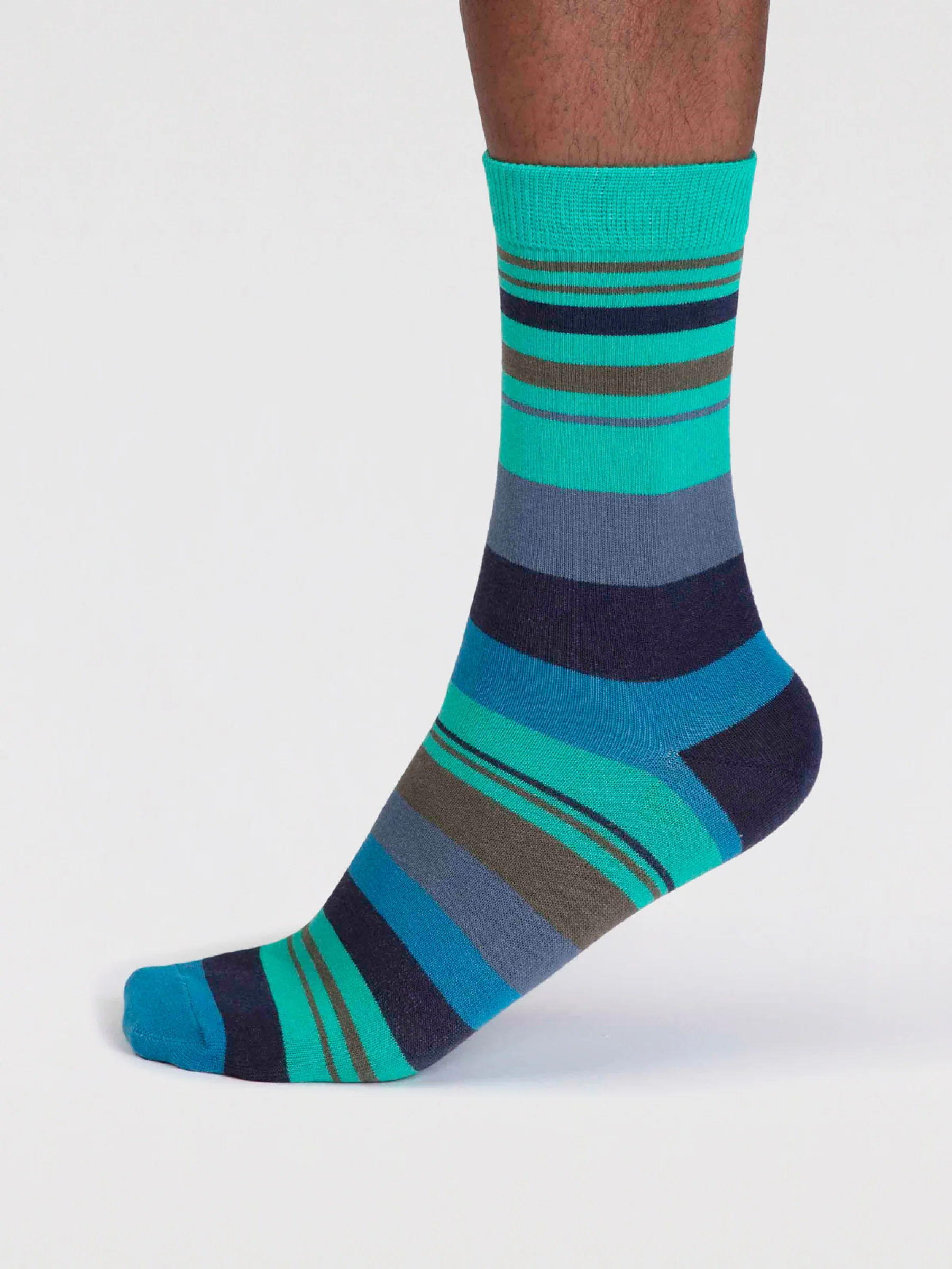 Mens Maddock Bamboo Stripe Socks - Jade Green - Flockneti