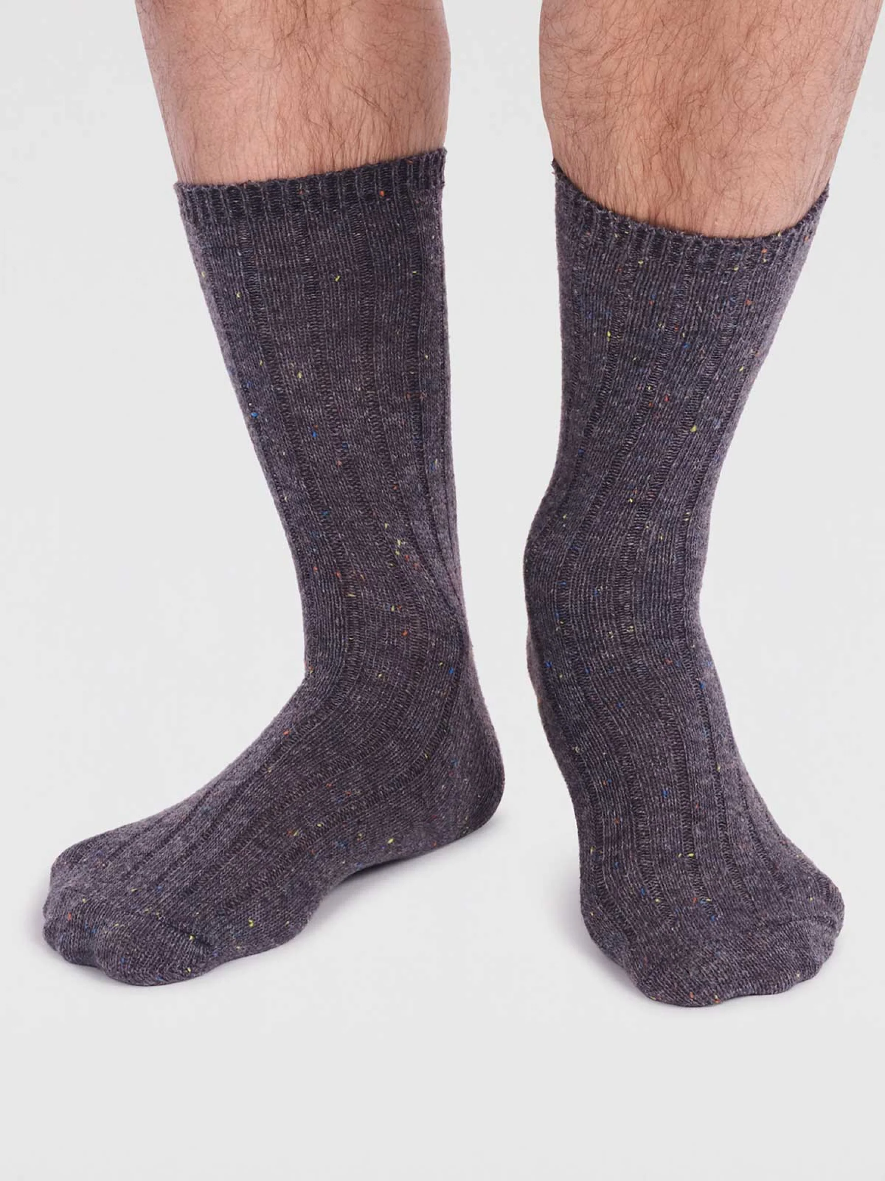 Aaron Ribbed Wool Blend Fleck Socks - Grey Marle - Flockneti