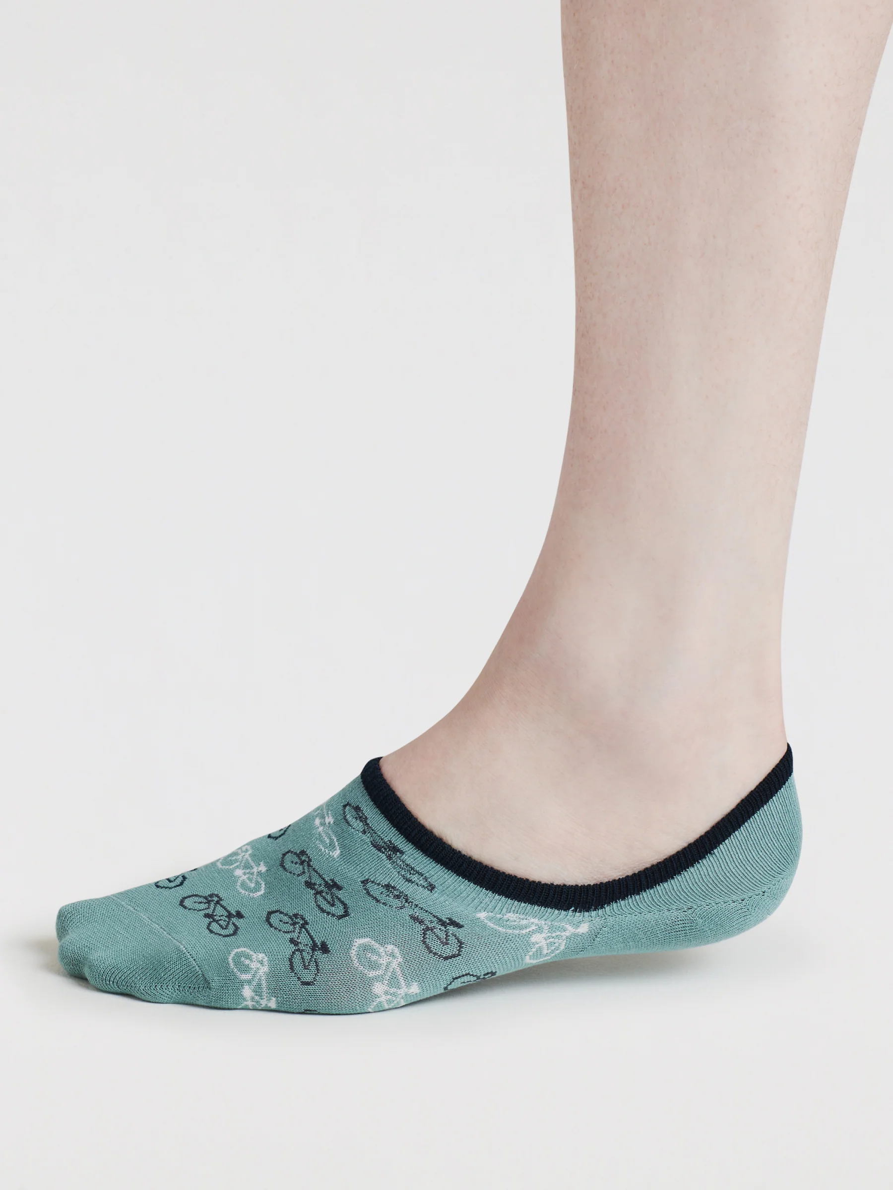 Mens Berit Bicycle Bamboo No-Show Socks - Lagoon Green - Flockneti