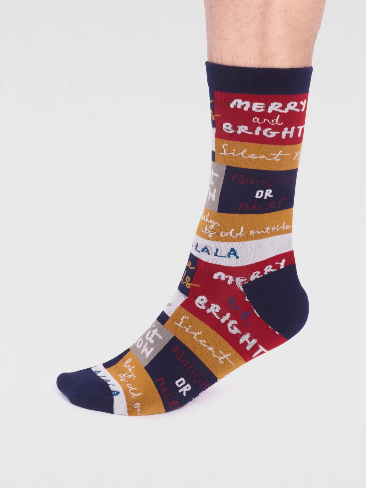 Caleb Organic Cotton Christmas Slogan Socks - Navy - Flockneti