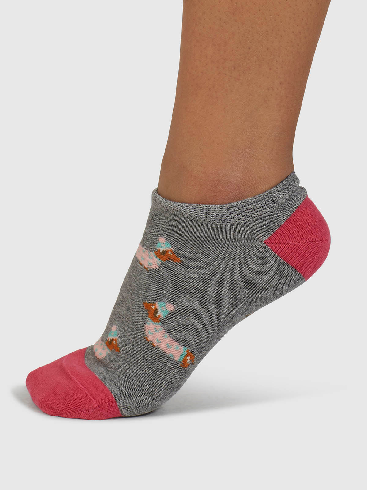 Freda Dachshund Organic Cotton Trainer Socks - Mid Grey Marle - Flockneti
