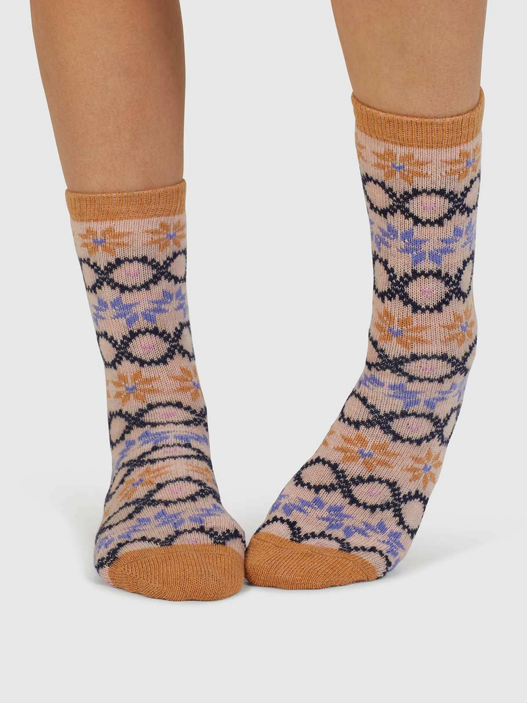 Eleni Fair Isle Wool Socks - Faded Rose Pink - Flockneti