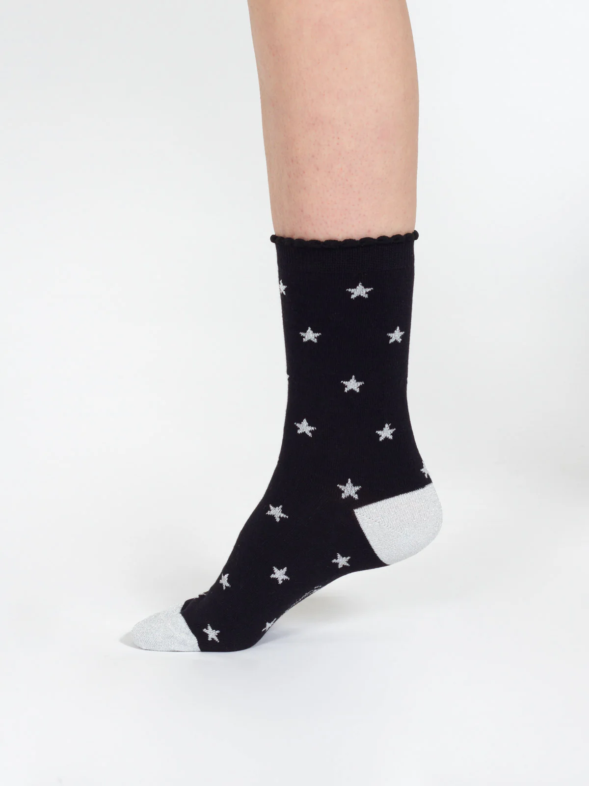Starry Sparkle Organic Cotton Ankle Socks - Black Stars - Flockneti