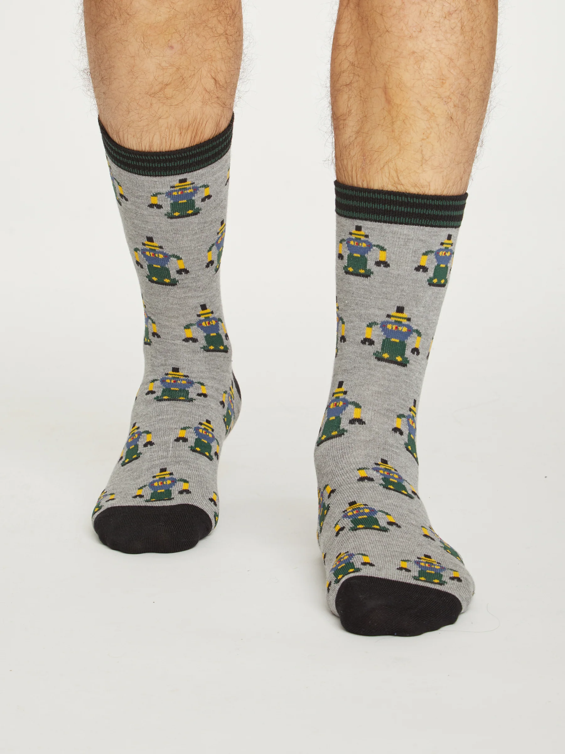Mens Bamboo Robot Crew Sock - Grey Marl - Flockneti