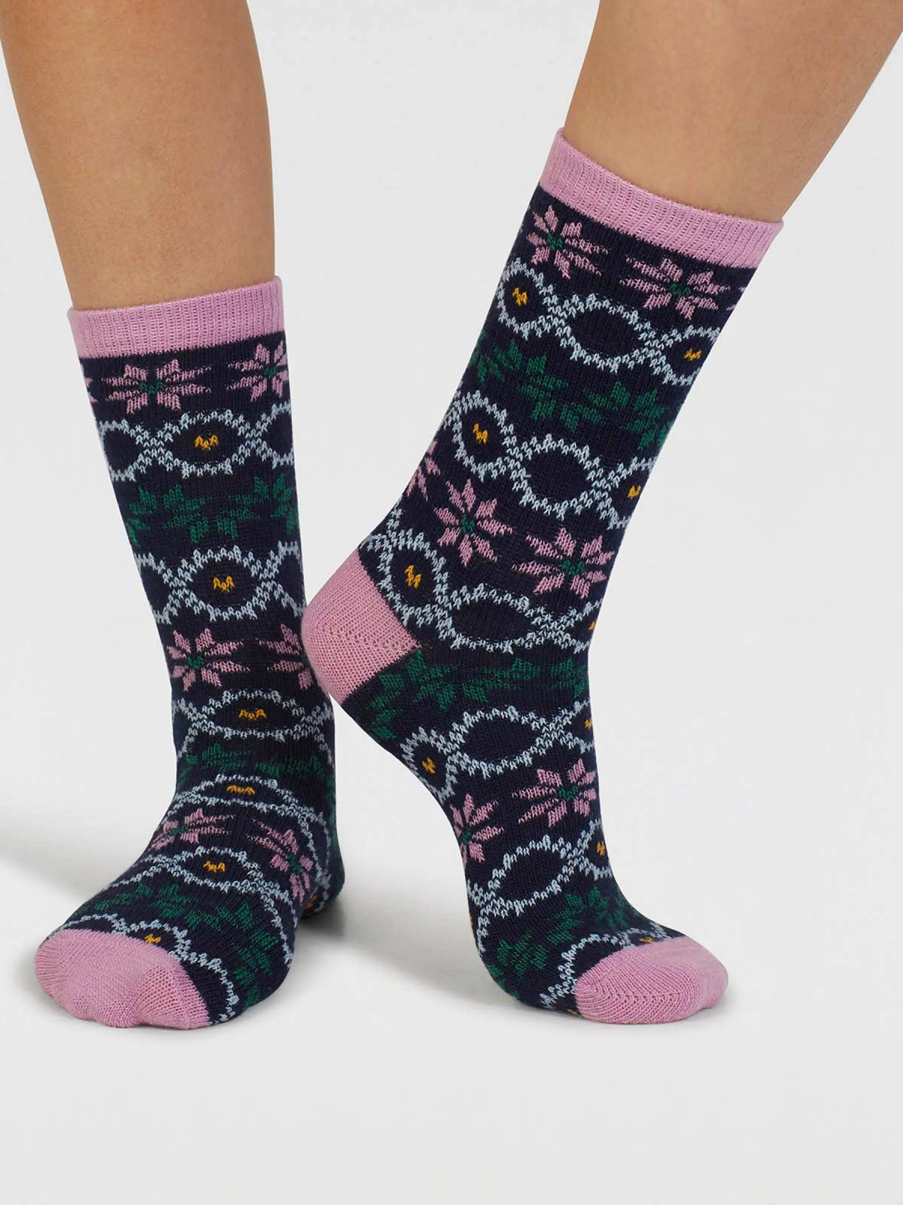 Eleni Fair Isle Wool Socks - Navy - Flockneti