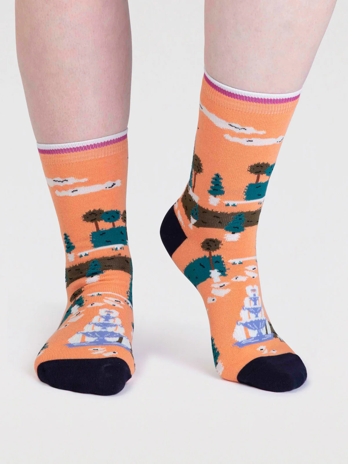 Lisette Women's Organic Cotton Garden Socks - Peach Orange - Flockneti