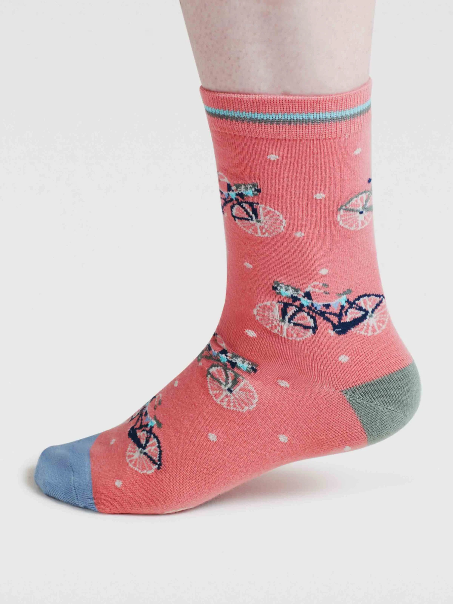 Womens Rosette Bike Bamboo Socks - Earthy Pink - Flockneti