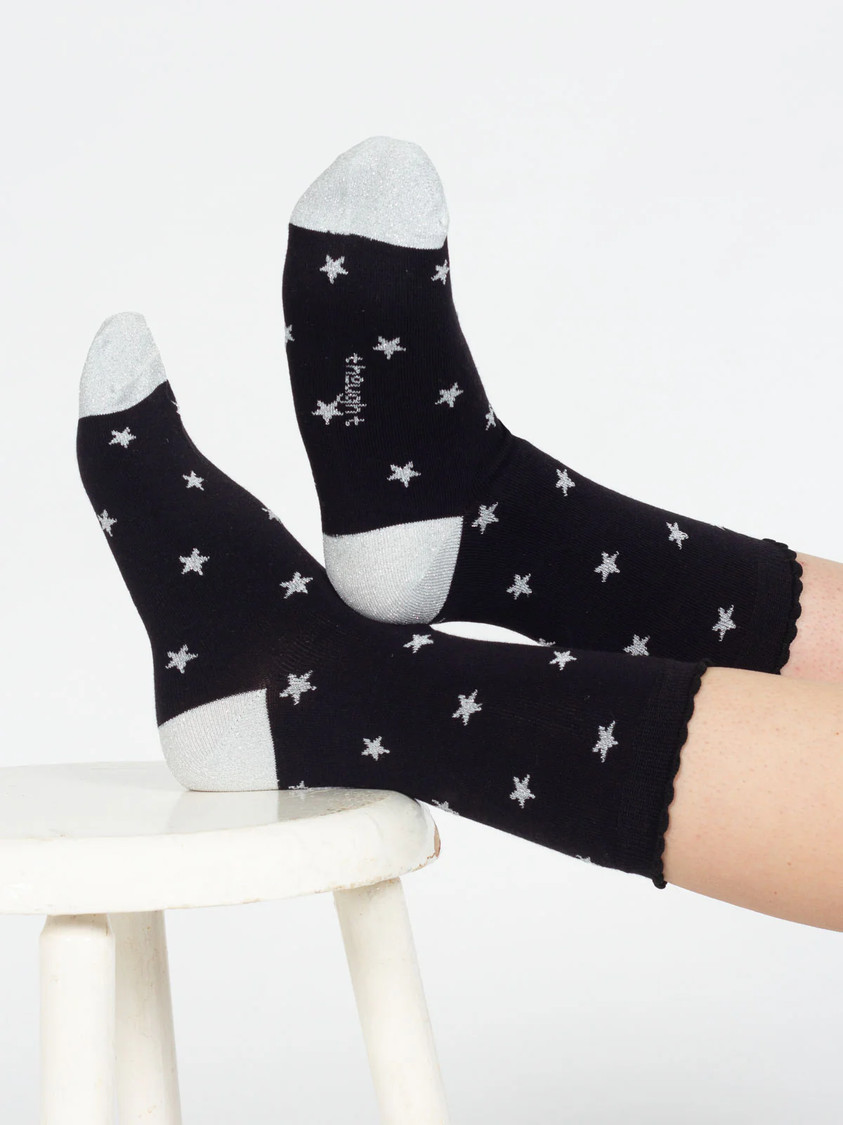 Starry Sparkle Organic Cotton Ankle Socks - Black Stars - Flockneti