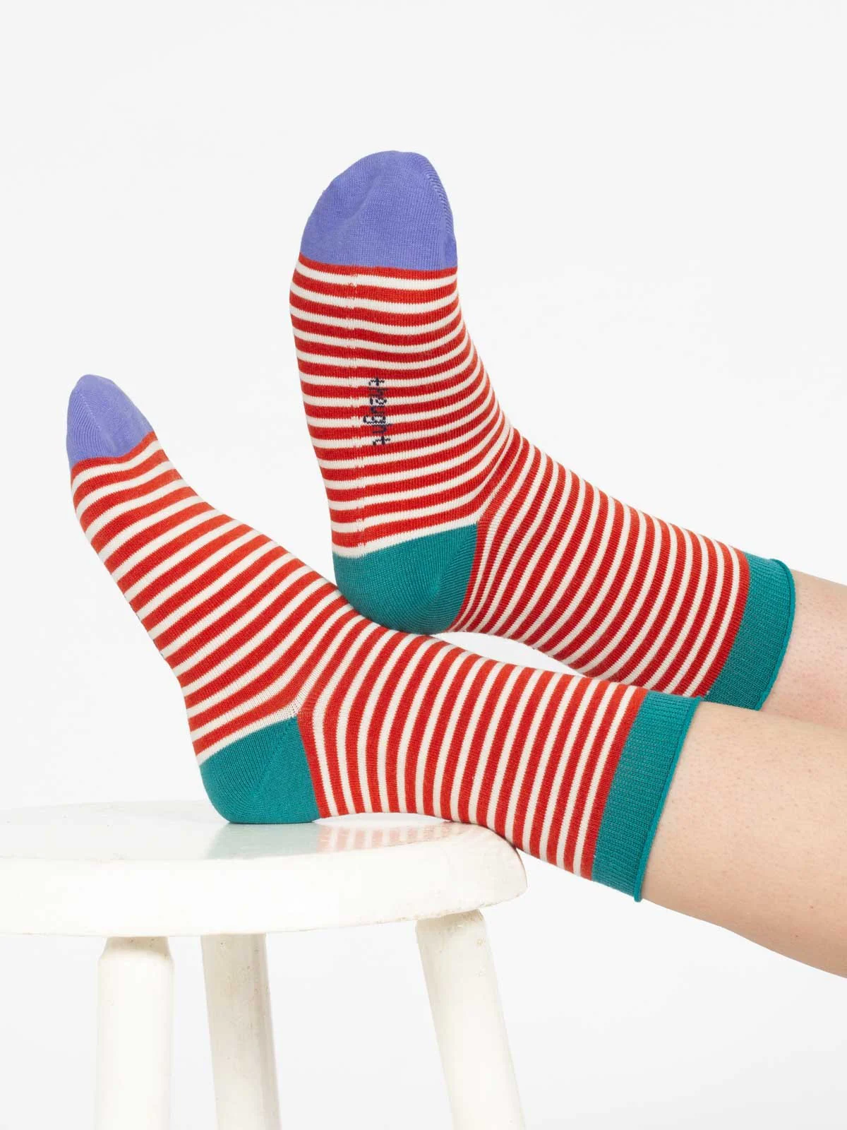 Stripe Bamboo Crew Socks - Orange Multi - Flockneti