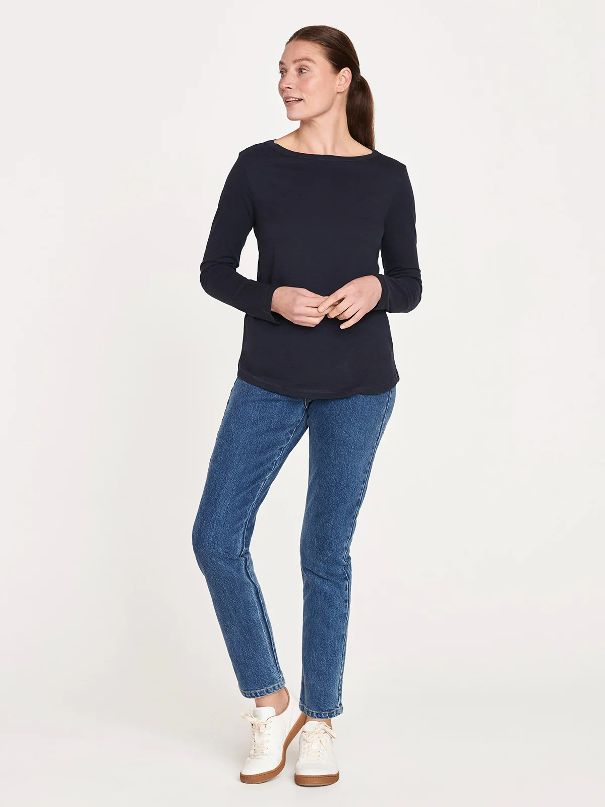 Fairtrade Organic Cotton Long Sleeve Jersey Top - Navy - Flockneti