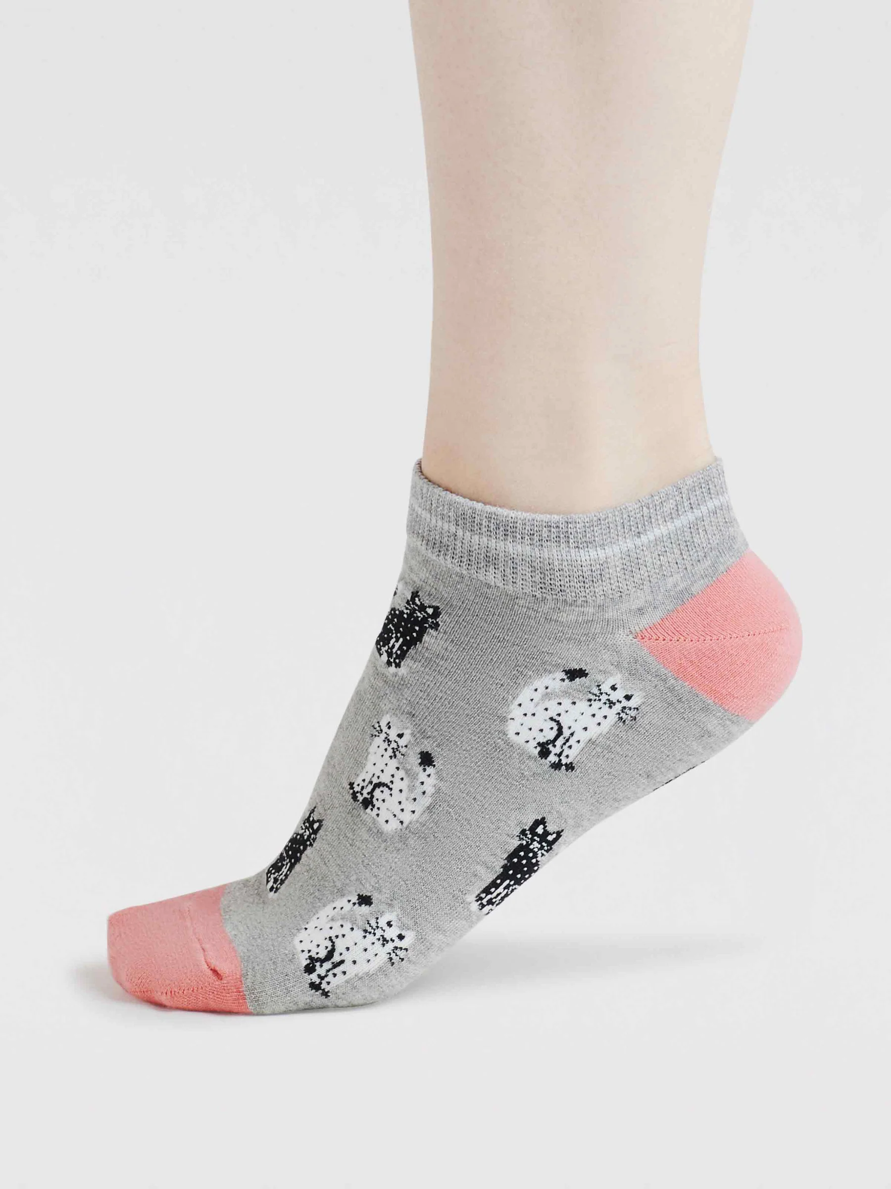 Womens Celia Cat Bamboo Trainer Socks - Grey Marl - Flockneti