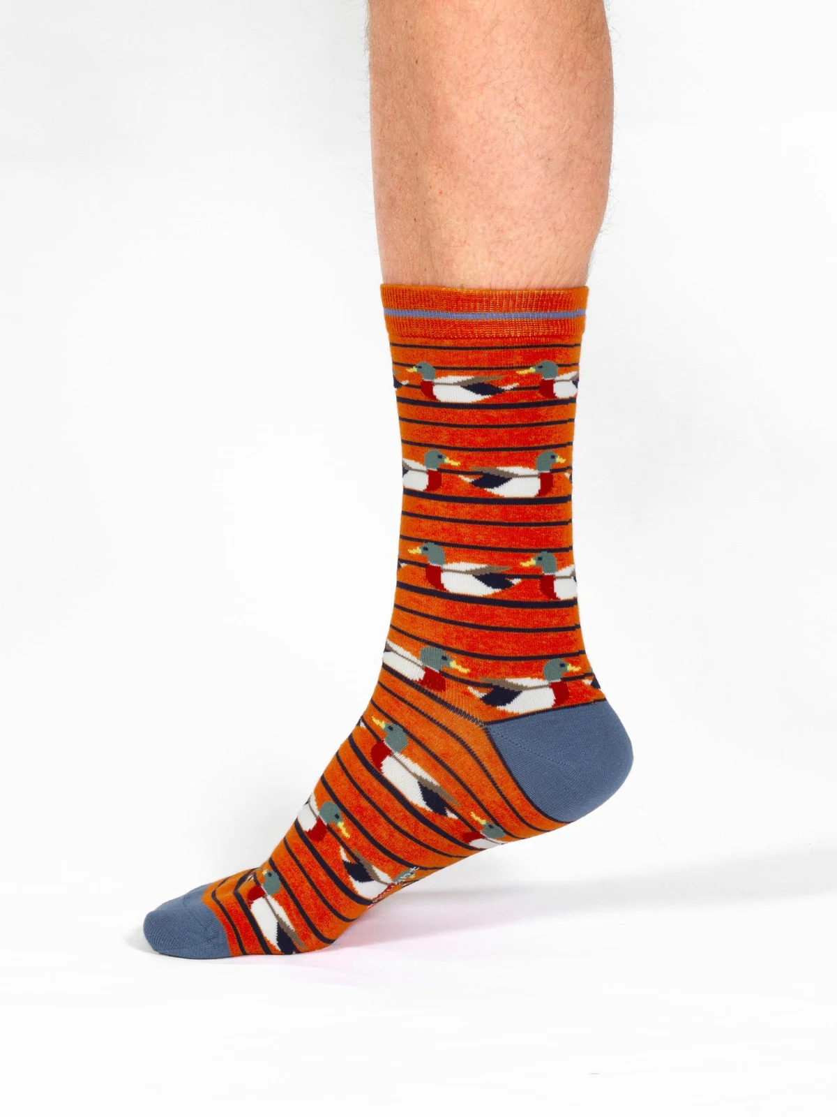 Ducks In A Row Organic Cotton Crew Socks - Orange/Blue - Flockneti