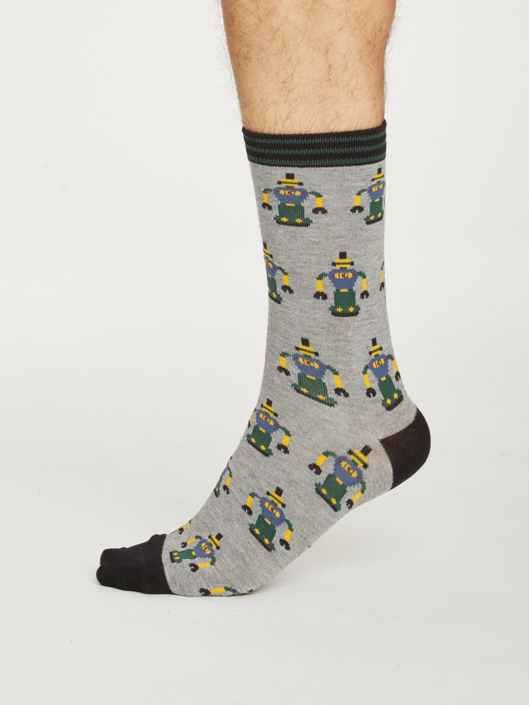 Mens Bamboo Robot Crew Sock - Grey Marl - Flockneti