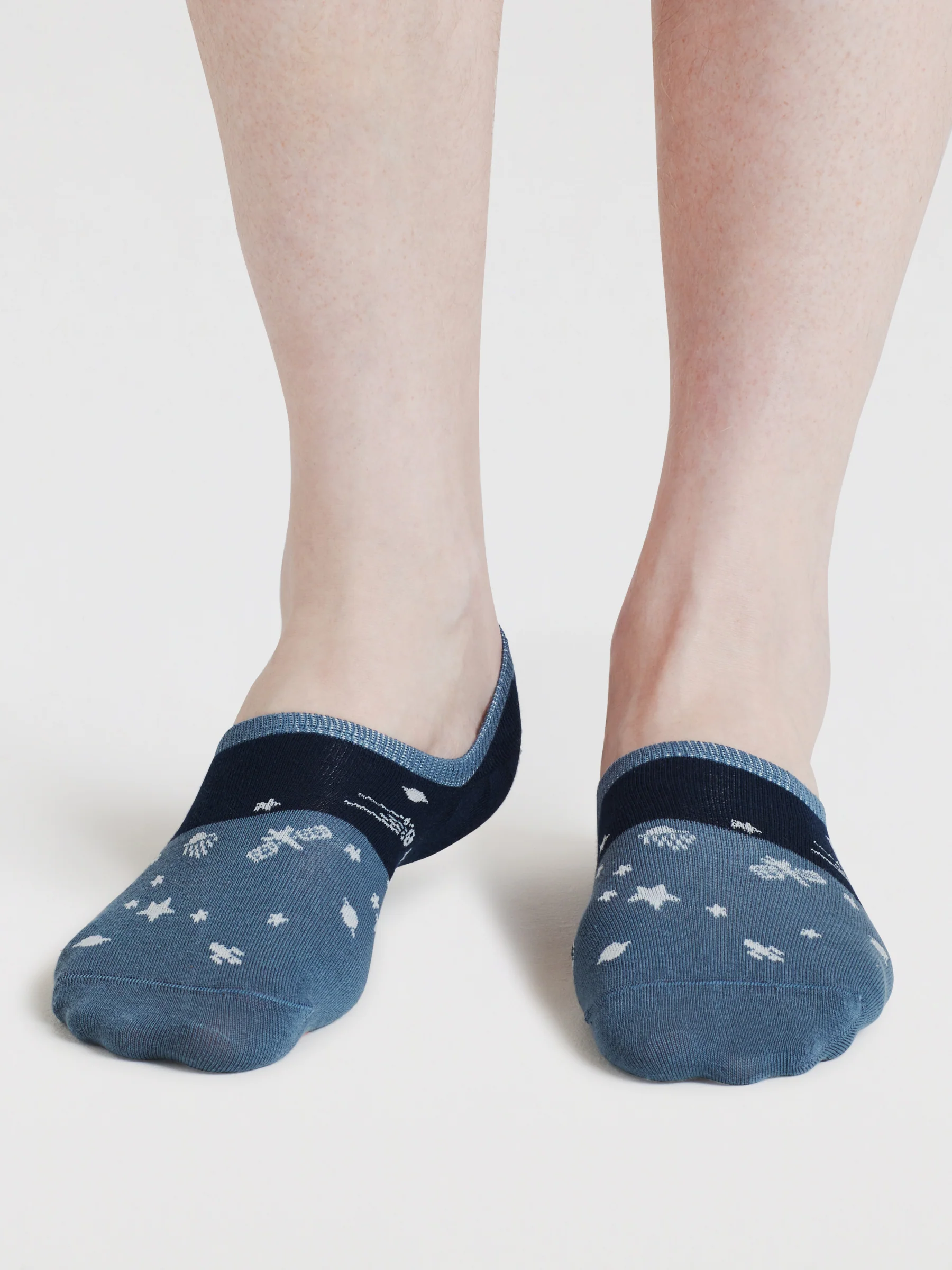 Space Colour-Block Organic Cotton No-Show Socks - Navy - Flockneti