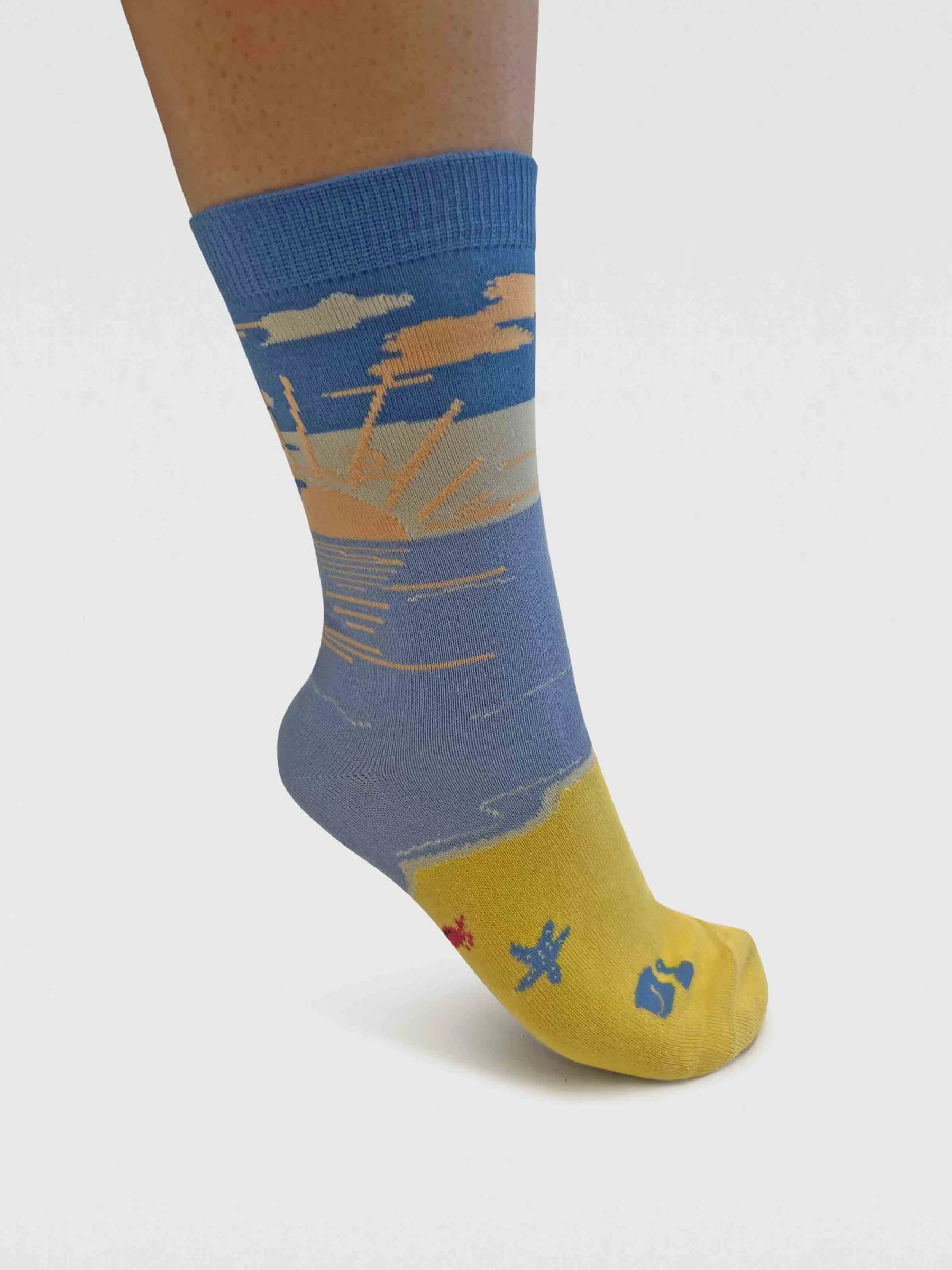 Womens Bess Beach Sunset Organic Cotton Socks - Sea Blue - Flockneti