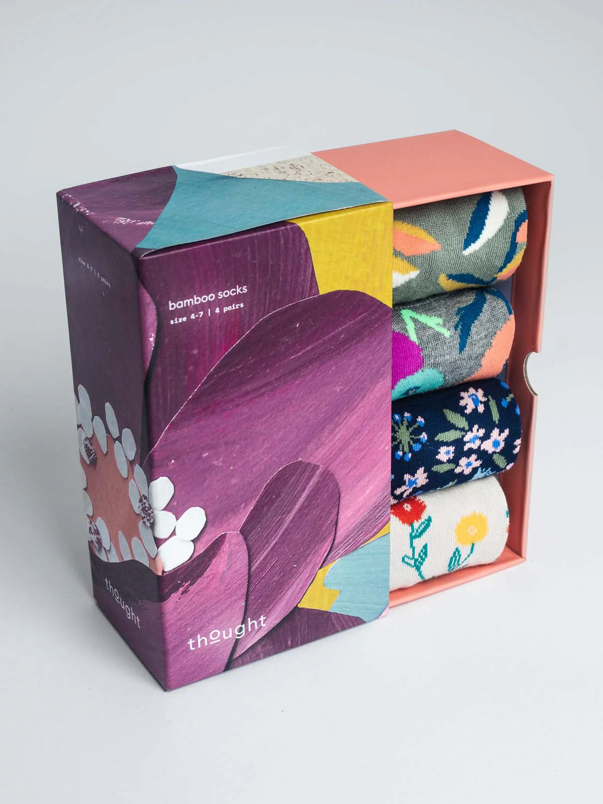 Flavia Floral Bamboo 4 Pack Sock Box - Multi - Flockneti