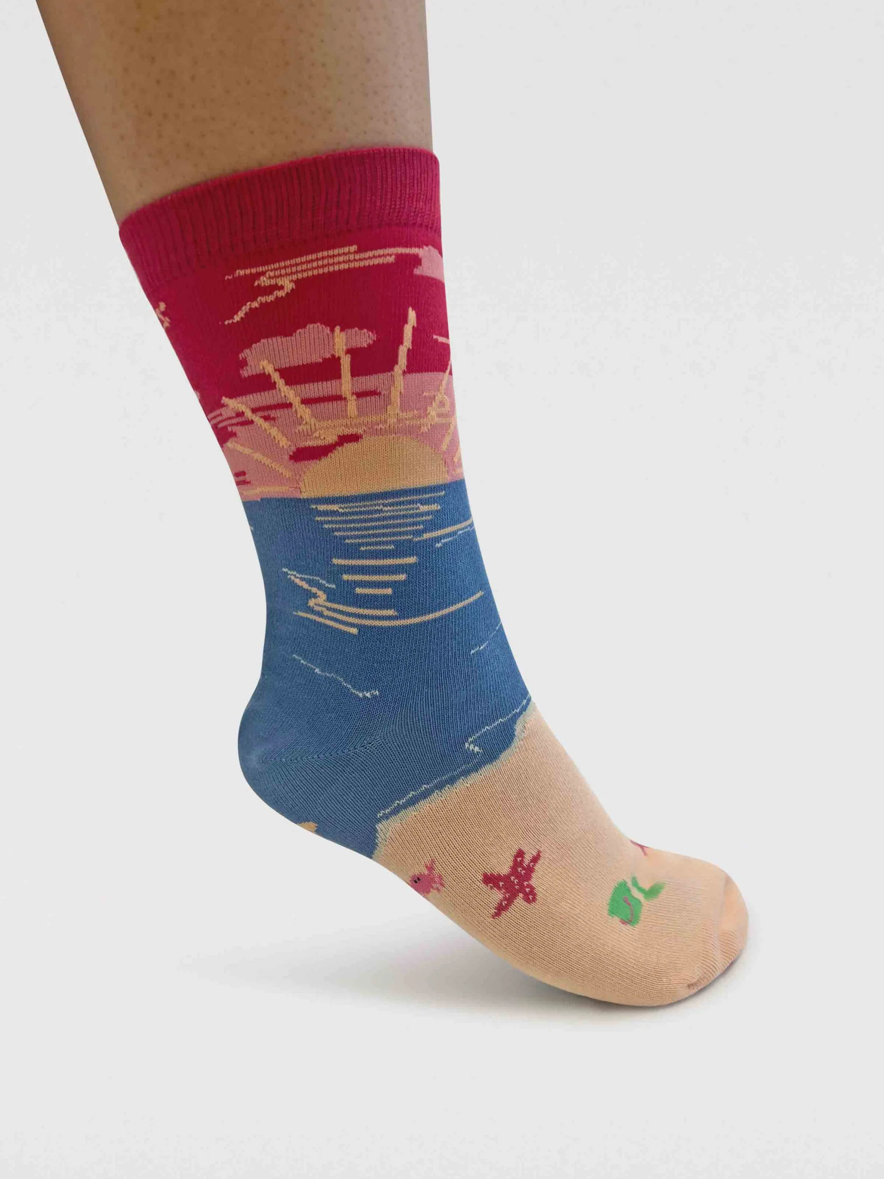 Womens Bess Beach Sunset Organic Cotton Socks - Neon Pink - Flockneti