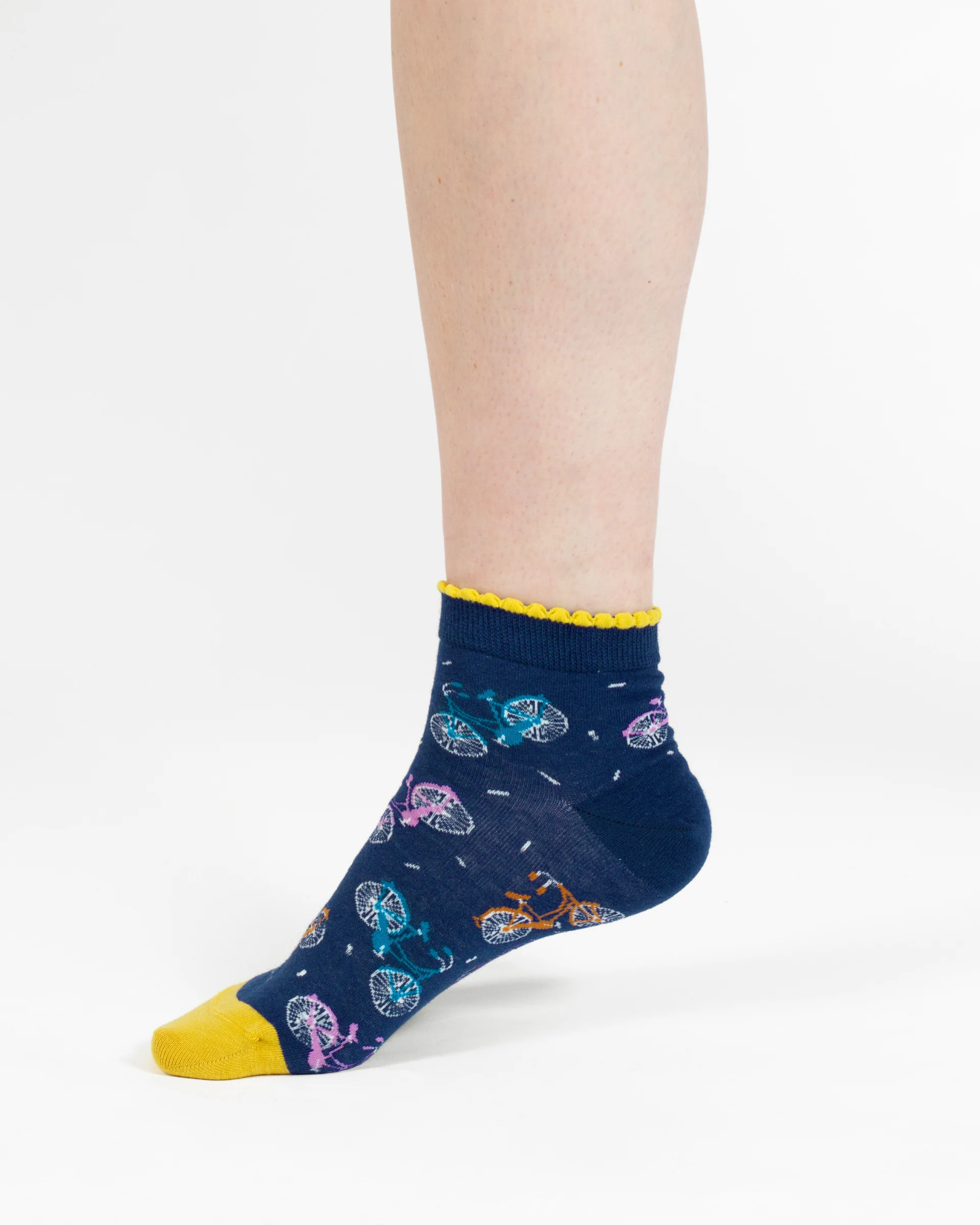 Bicycle Confetti Spot Organic Cotton Ankle Socks - Blue/Yellow - Flockneti