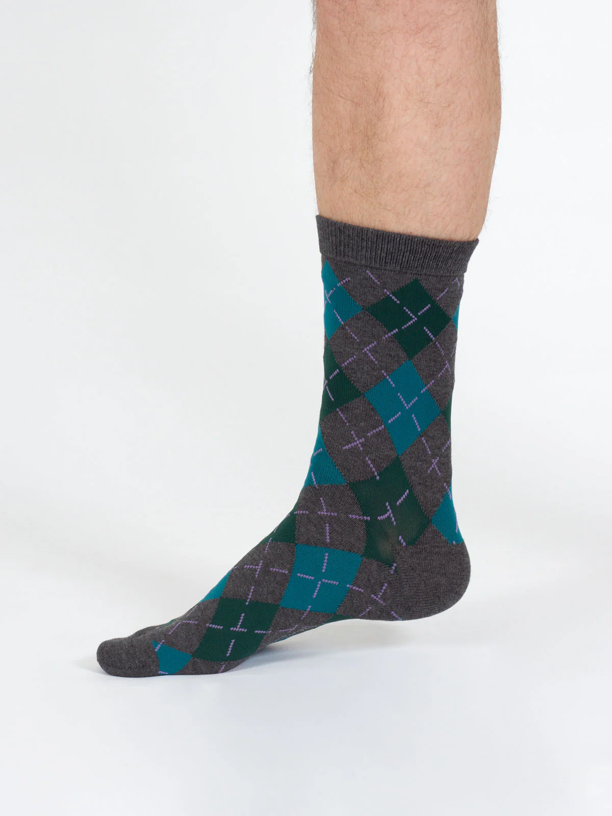 Argyle Bamboo Print Crew Socks - Grey - Flockneti