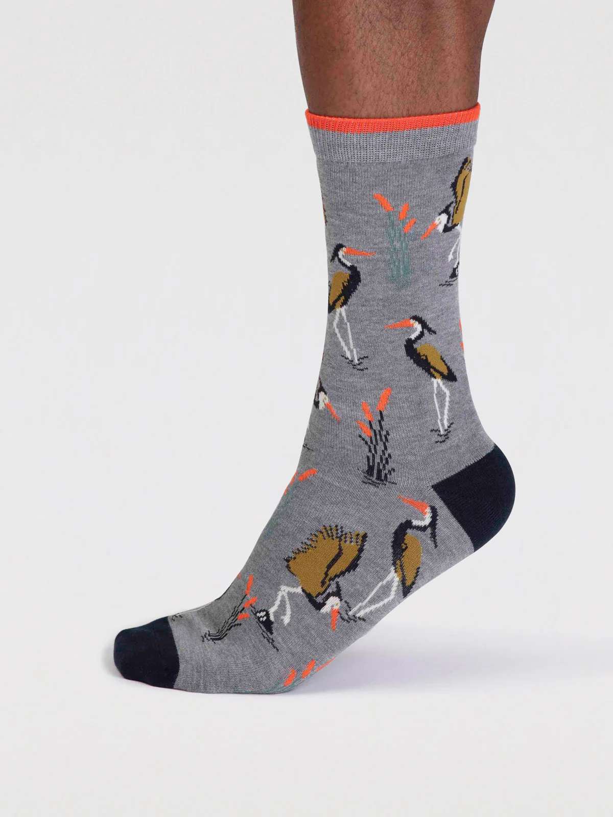 Gino Bamboo Heron Bird Socks - Grey Marle - Flockneti