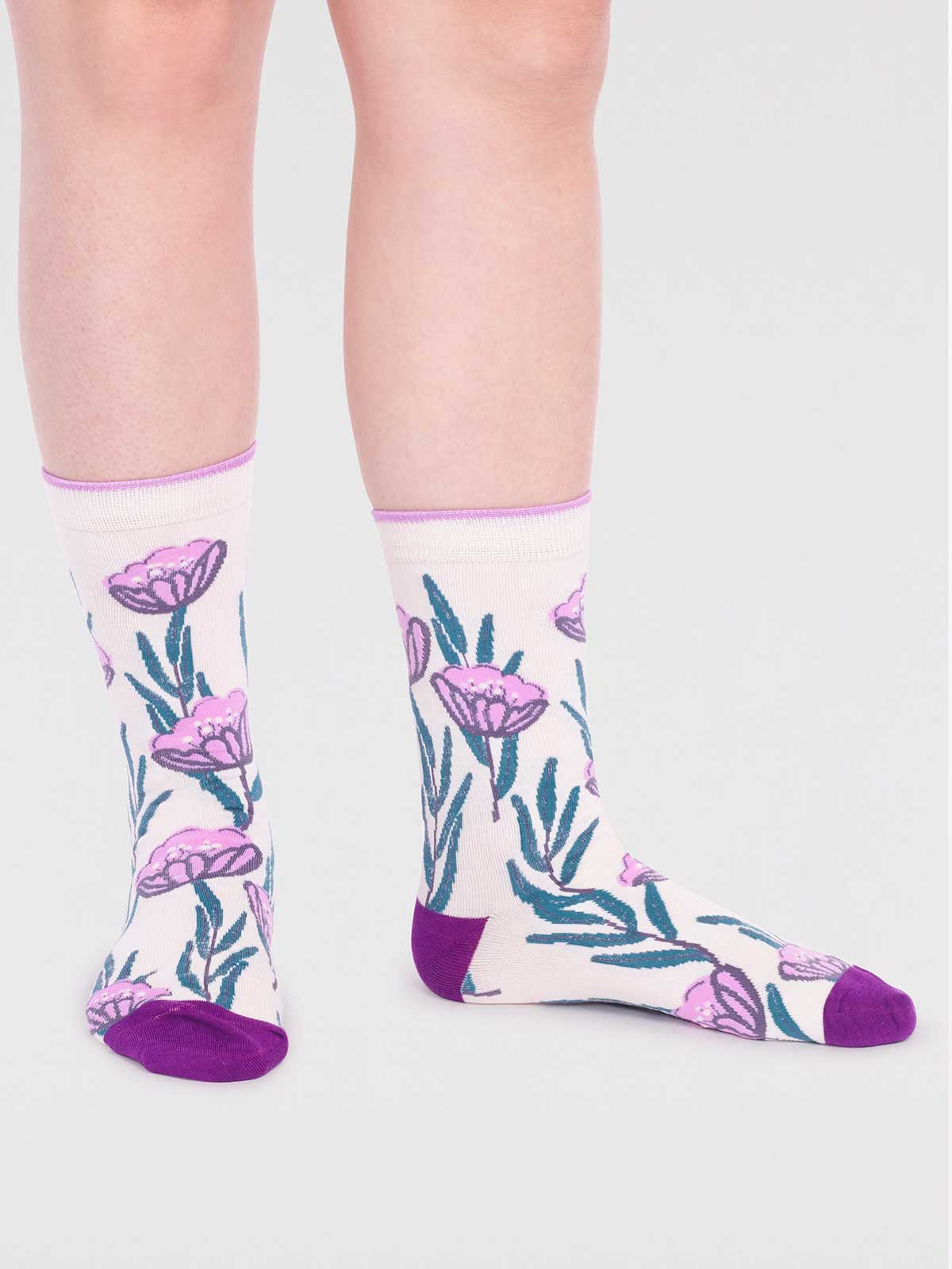 Prunella Organic Cotton Floral Socks - Cream - Flockneti