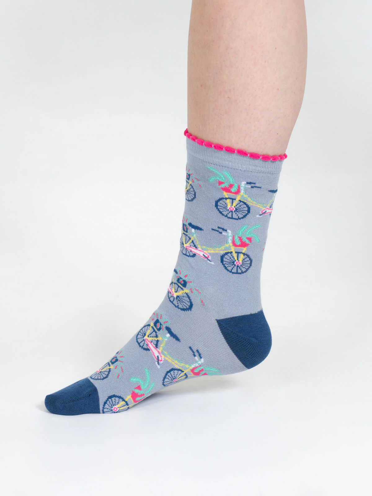 Fauna Basket Bicycle Bamboo Ankle Sock in a Box - Blue Multi - Flockneti