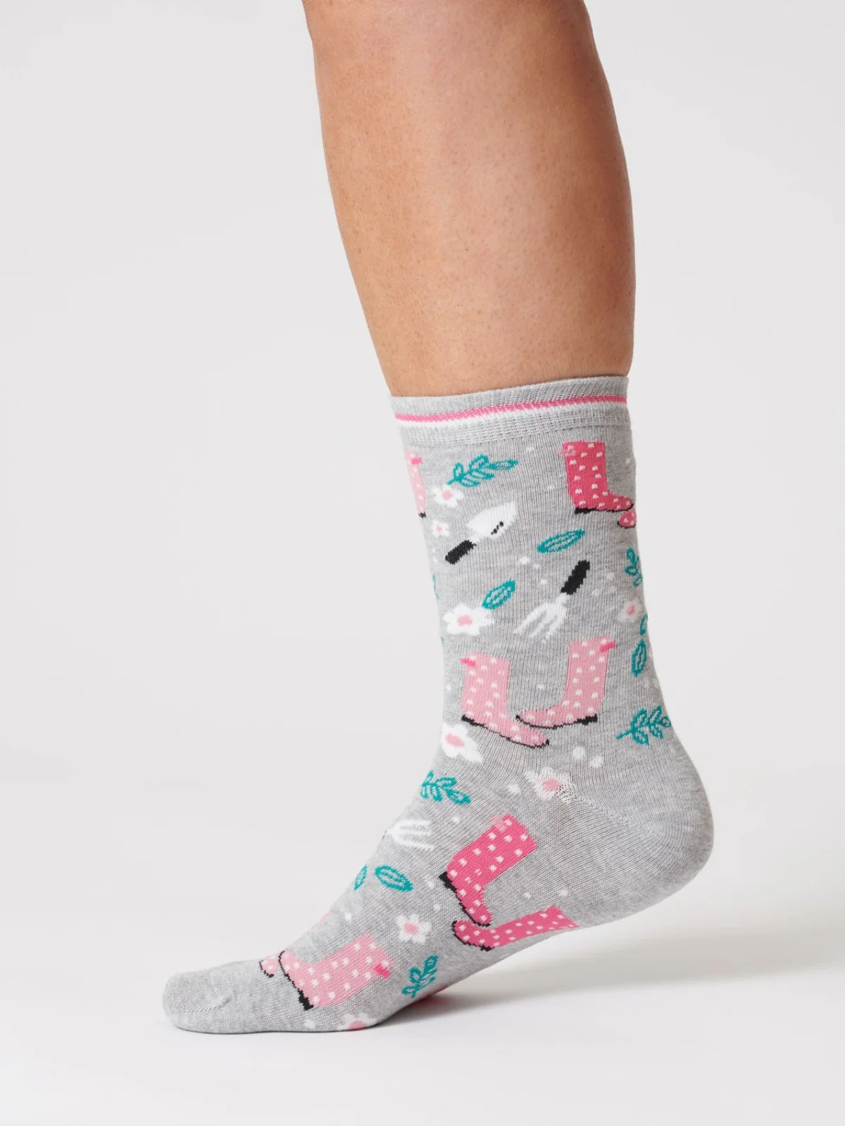 Womens Garden Tools Bamboo Sock - Grey Marl - Flockneti