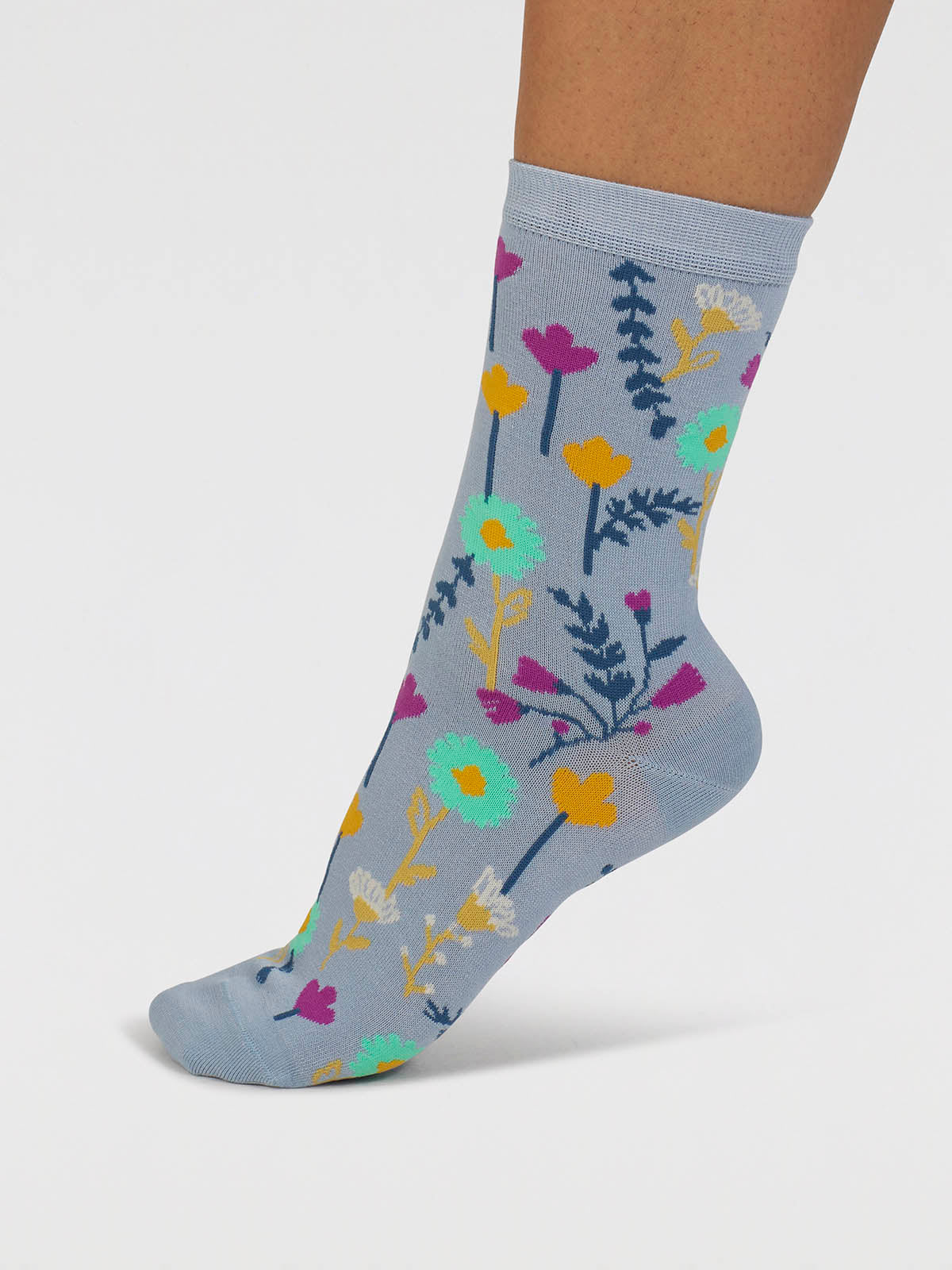 Mapel Floral Bamboo Socks - Chambray Blue - Flockneti
